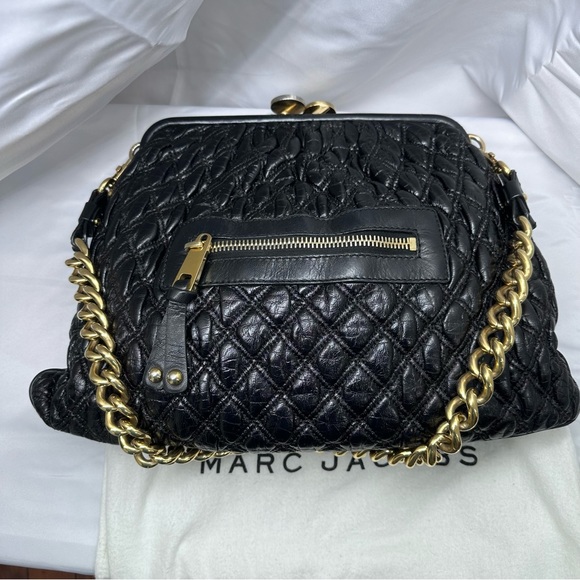 RARE Marc Jacobs Mina Stam Diamond Quilted Frame bag Kiss Lock Full Chain strap - Picture 2 of 13